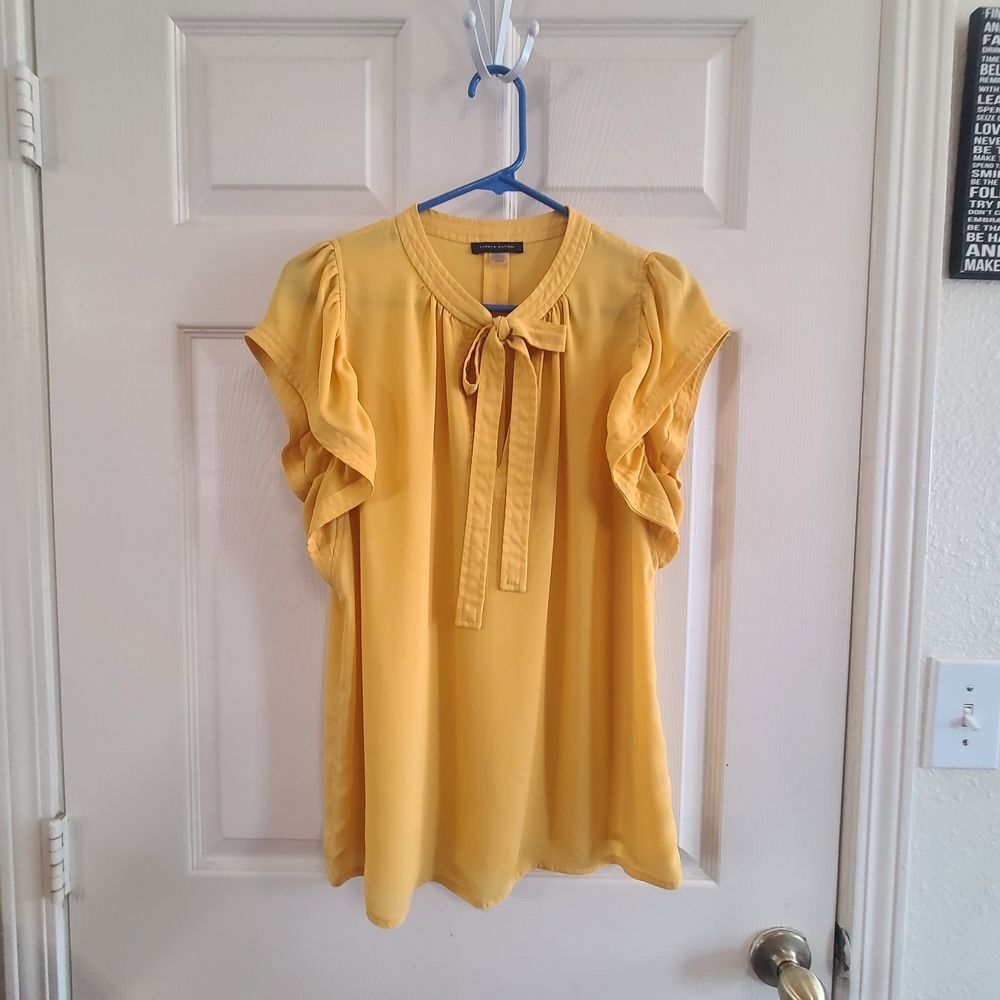 Tommy Hilfiger Yellow Ruffle Sleeve Tie-Neck Blouse Size M